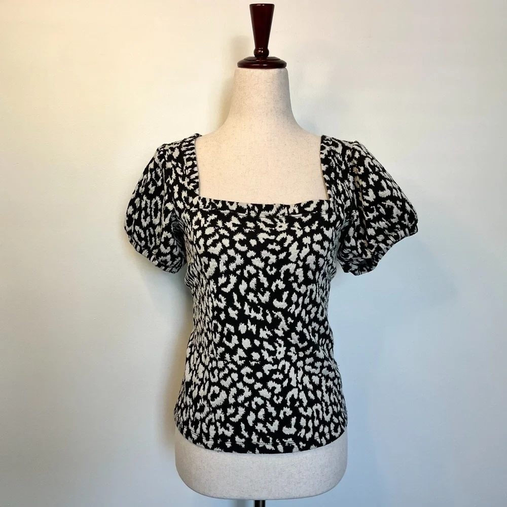 Free people leopard black/ white square neck top medium